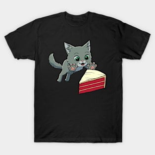 Maine Coon Cat excited to eat Red Velvet Cake T-Shirt